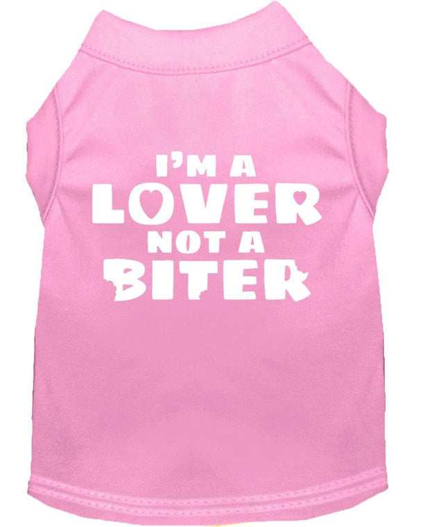 Mirage Pet Products XS (0-3 lbs.) / Light Pink Pet Dog Shirt Screen Printed "I'm A Lover, Not A Biter"