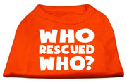 Mirage Pet Products XS (0-3 lbs.) / Orange Pet Dog & Cat Shirt Screen Printed "Who Rescued Who?"
