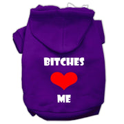 Mirage Pet Products XS (0-3 lbs.) / Purple Dog Hoodie Screen Printed "Bitches Love Me"