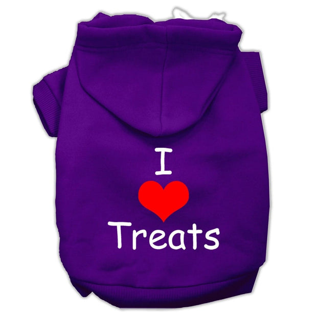 Mirage Pet Products XS (0-3 lbs.) / Purple Dog or Cat Hoodie Screen Printed "I Love Treats"