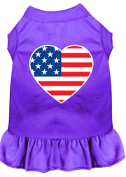 Mirage Pet Products XS (0-3 lbs.) / Purple Pet Dog & Cat Dress Screen Printed "American Flag Heart"