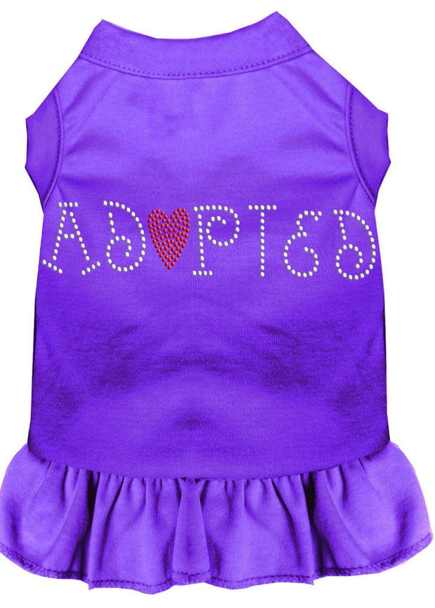Mirage Pet Products XS (0-3 lbs.) / Purple Pet Dog & Cat Rhinestone Dress "Adopted"