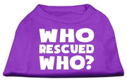 Mirage Pet Products XS (0-3 lbs.) / Purple Pet Dog & Cat Shirt Screen Printed "Who Rescued Who?"