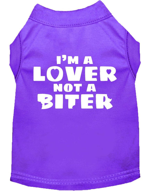 Mirage Pet Products XS (0-3 lbs.) / Purple Pet Dog Shirt Screen Printed "I'm A Lover, Not A Biter"