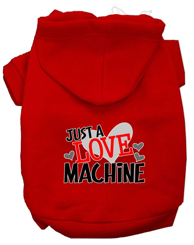 Mirage Pet Products XS (0-3 lbs.) / Red Dog or Cat Hoodie Screen Printed "Just A Love Machine"