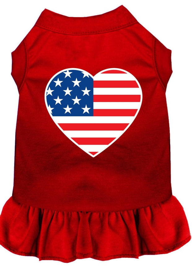 Mirage Pet Products XS (0-3 lbs.) / Red Pet Dog & Cat Dress Screen Printed "American Flag Heart"