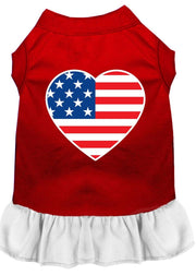 Mirage Pet Products XS (0-3 lbs.) / Red w/ White Pet Dog & Cat Dress Screen Printed "American Flag Heart"