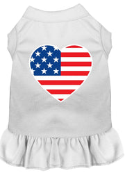 Mirage Pet Products XS (0-3 lbs.) / White Pet Dog & Cat Dress Screen Printed "American Flag Heart"