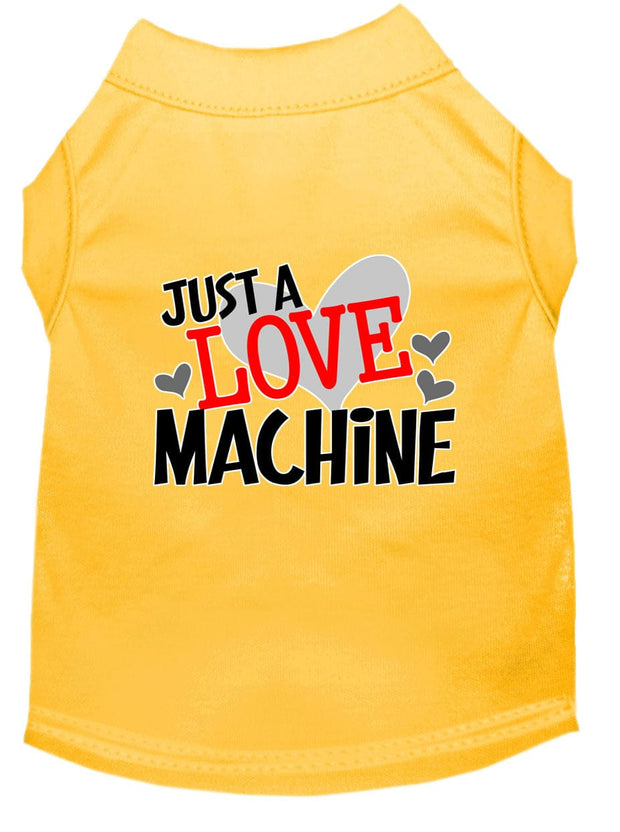 Mirage Pet Products XS (0-3 lbs.) / Yellow Pet Dog & Cat Shirt Screen Printed "Just A Love Machine"