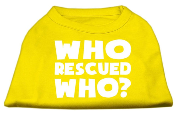 Mirage Pet Products XS (0-3 lbs.) / Yellow Pet Dog & Cat Shirt Screen Printed "Who Rescued Who?"