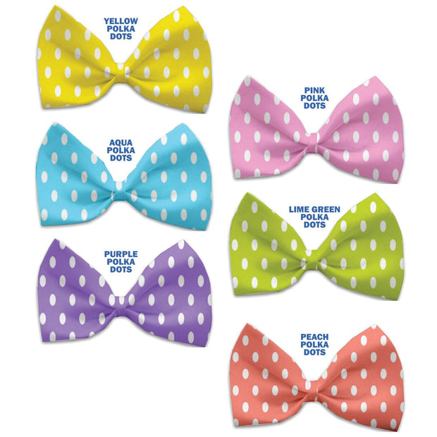 Mirage Pet Products Yellow / Velcro Strap Dog and Cat Pet Bow Ties, "Polka Dots Group" Elastic Band or Velcro Strap in 6 Patterns
