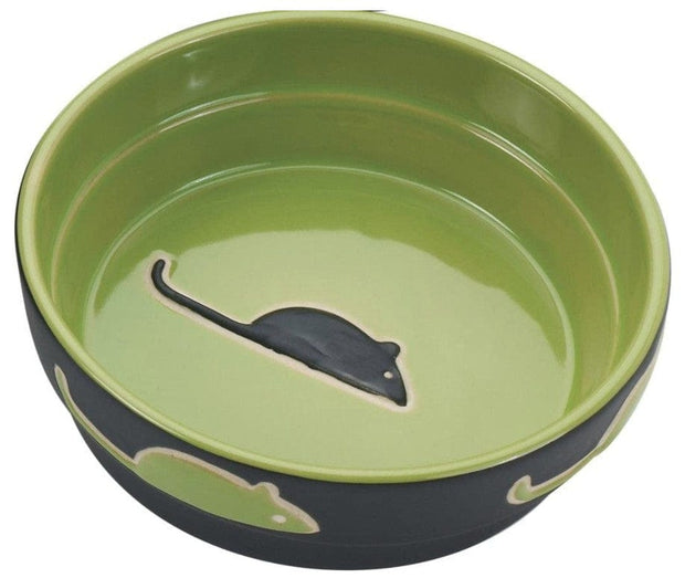 Pet Wholesale USA Spot Ceramic Black and Green Fresco Mouse Print 5" Cat Dish